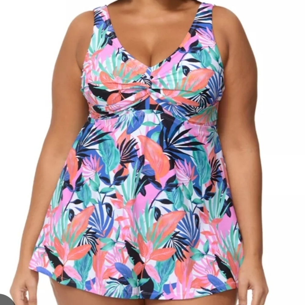 Raisins Eye Catching Colorful One Piece Swimsuit. 20W. New Without Tag.